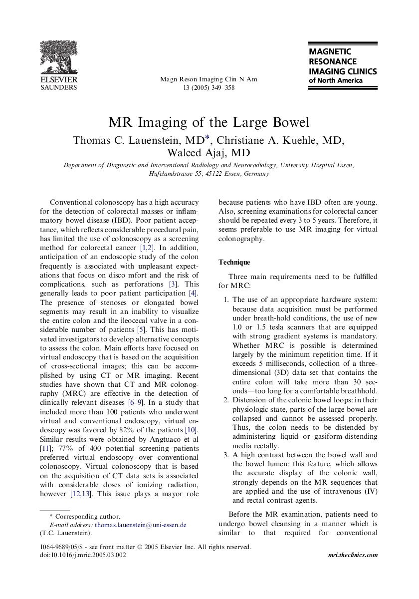 MR Imaging of the Large Bowel