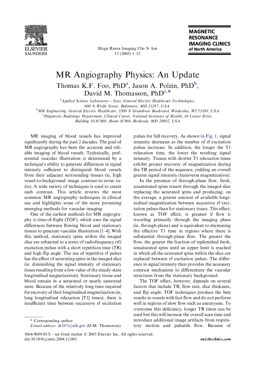 MR Angiography Physics: An Update