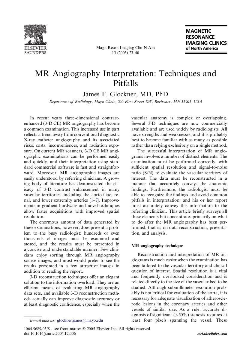 MR Angiography Interpretation: Techniques and Pitfalls