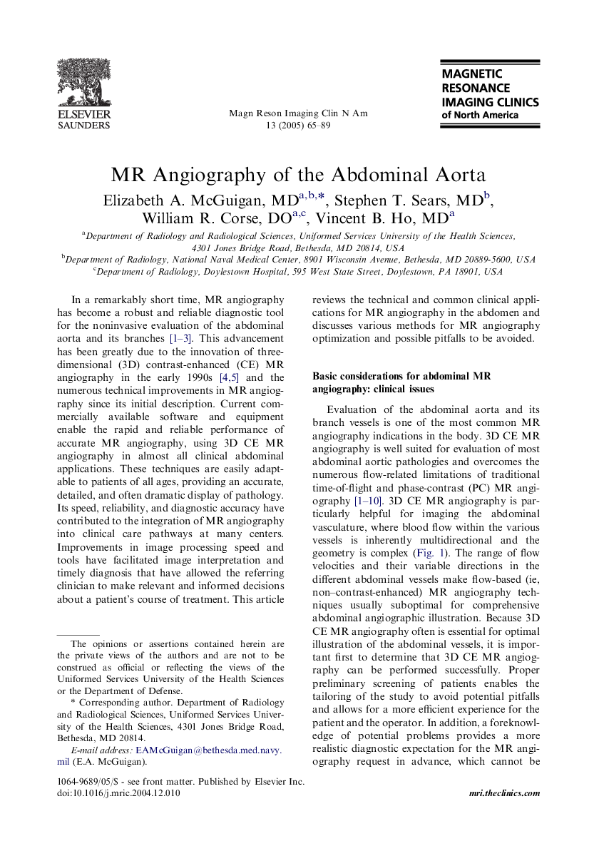 MR Angiography of the Abdominal Aorta