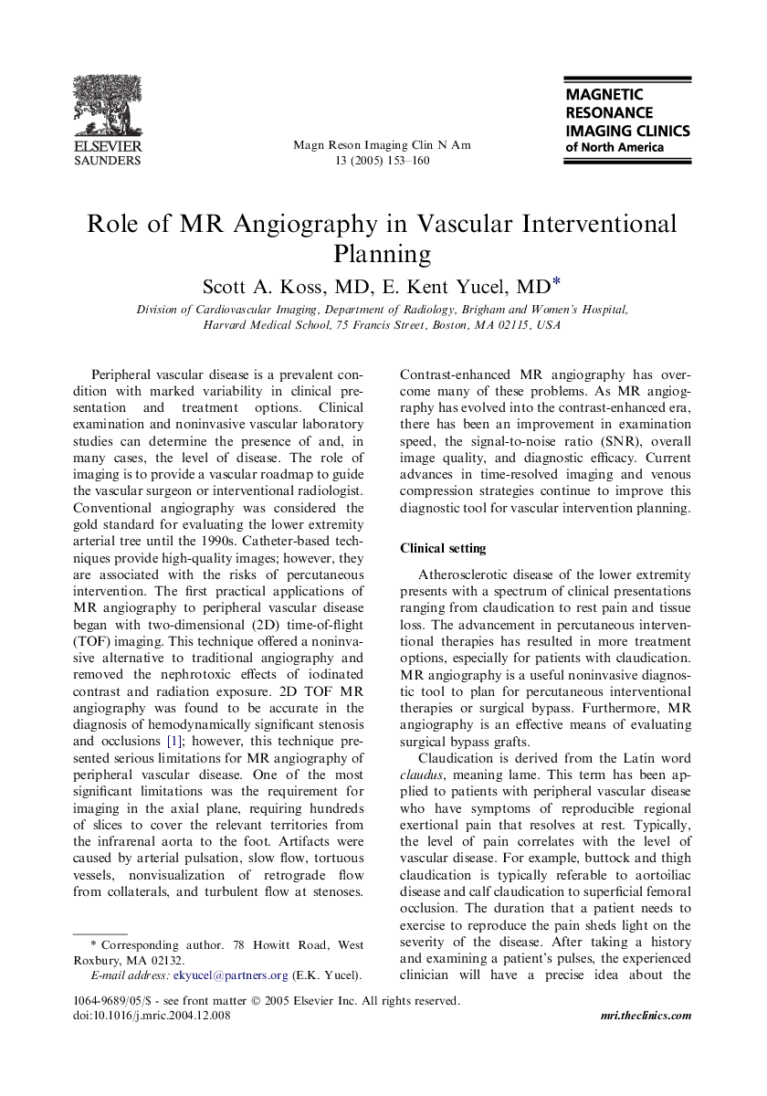 Role of MR Angiography in Vascular Interventional Planning