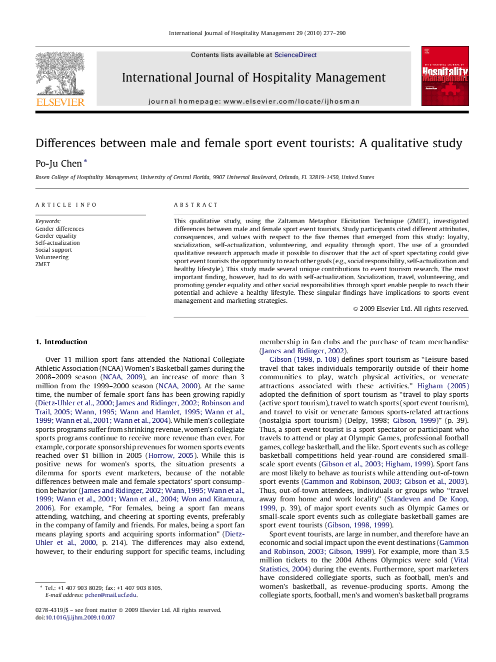 Differences between male and female sport event tourists: A qualitative study