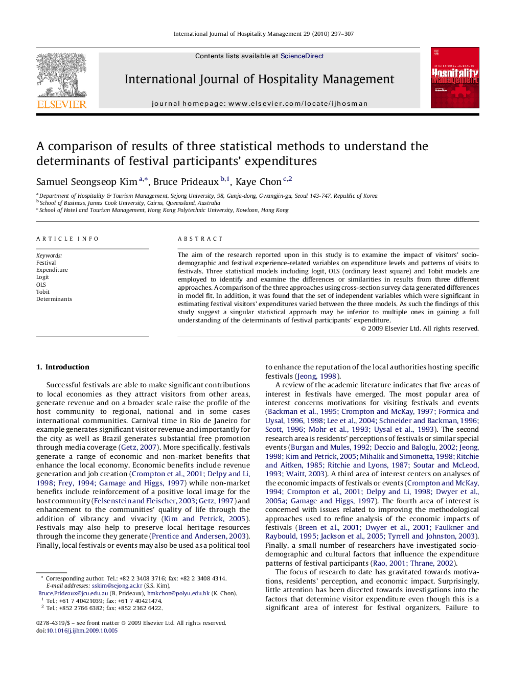 A comparison of results of three statistical methods to understand the determinants of festival participants’ expenditures