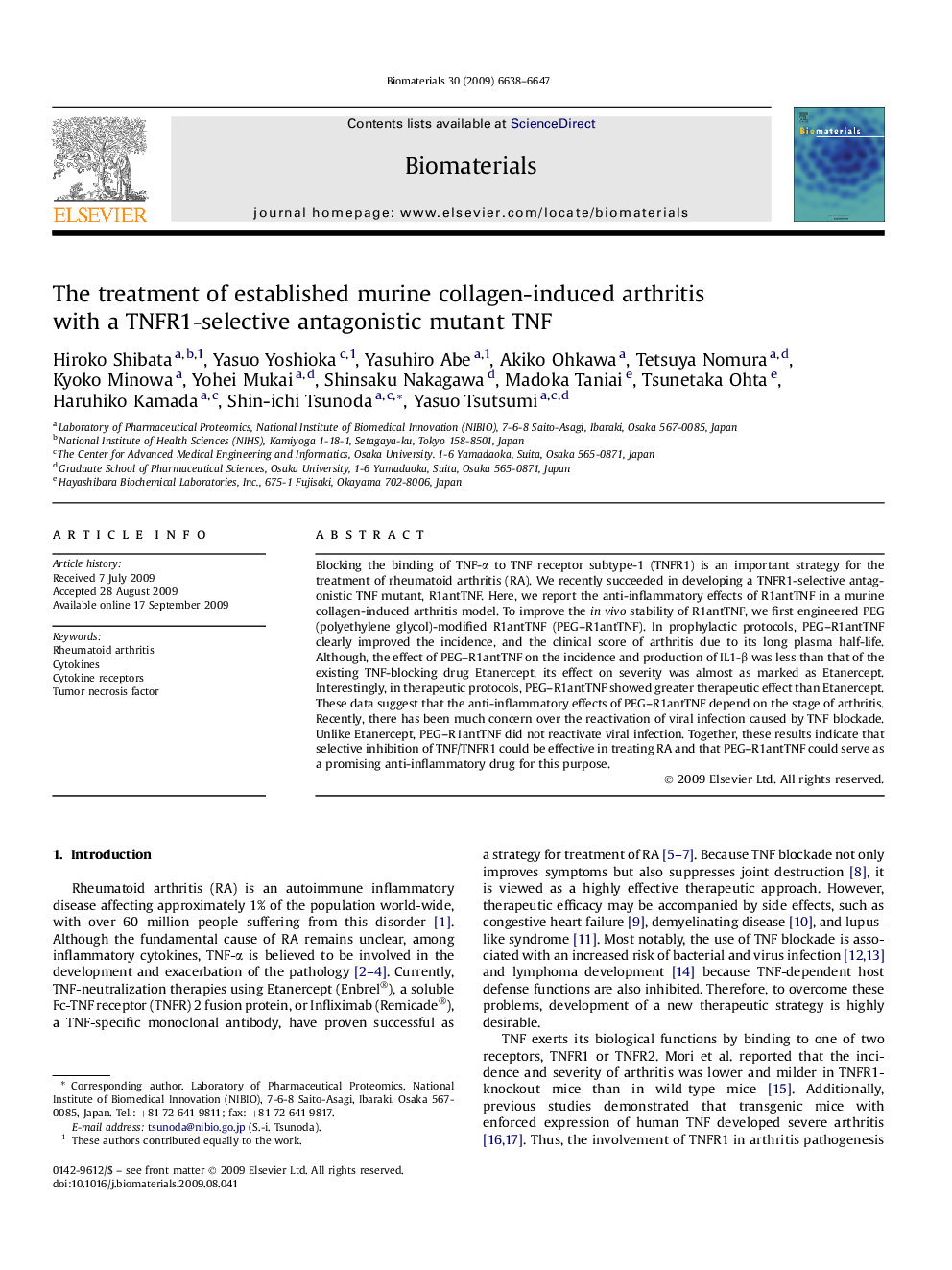 The treatment of established murine collagen-induced arthritis with a TNFR1-selective antagonistic mutant TNF