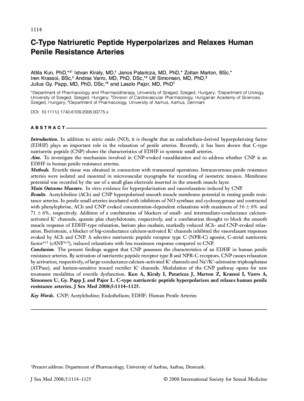 C-Type Natriuretic Peptide Hyperpolarizes and Relaxes Human Penile Resistance Arteries