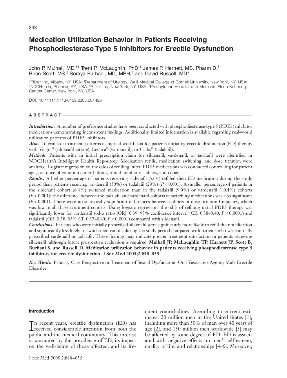 Medication Utilization Behavior in Patients Receiving Phosphodiesterase Type 5 Inhibitors for Erectile Dysfunction