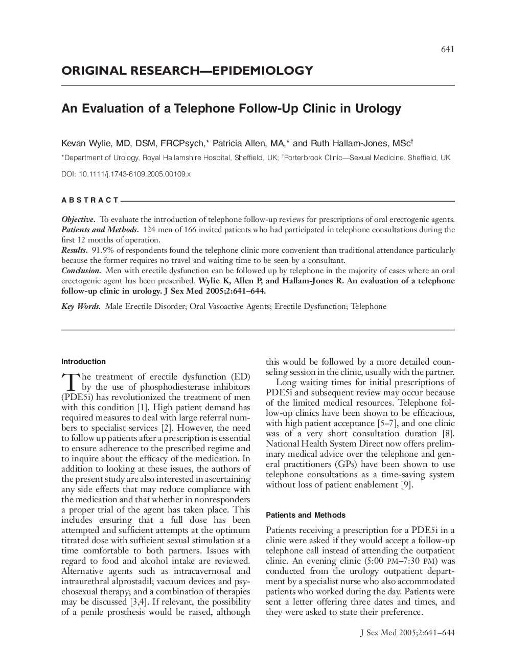 An Evaluation of a Telephone FollowâUp Clinic in Urology