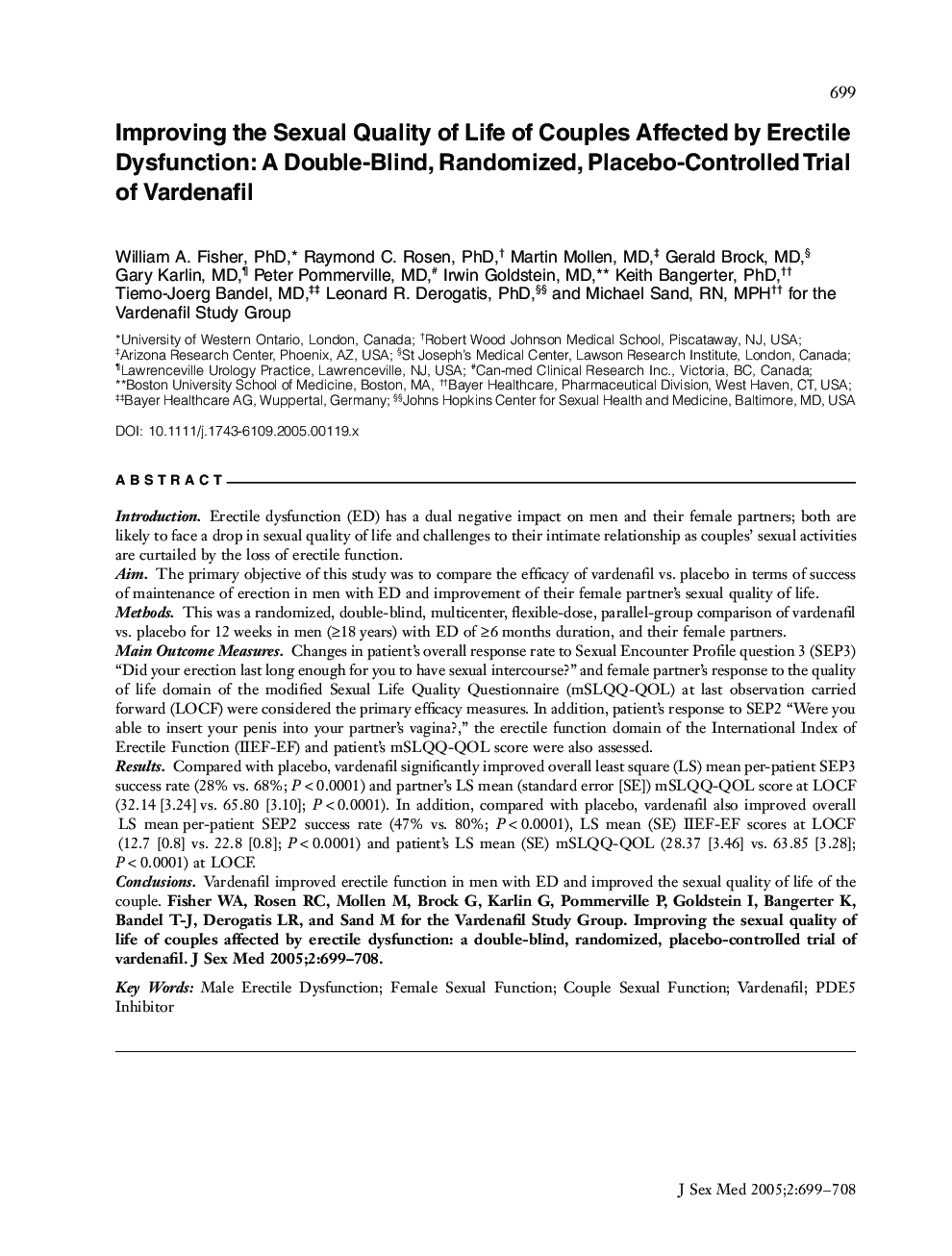 Improving the Sexual Quality of Life of Couples Affected by Erectile Dysfunction: A DoubleâBlind, Randomized, PlaceboâControlled Trial of Vardenafil