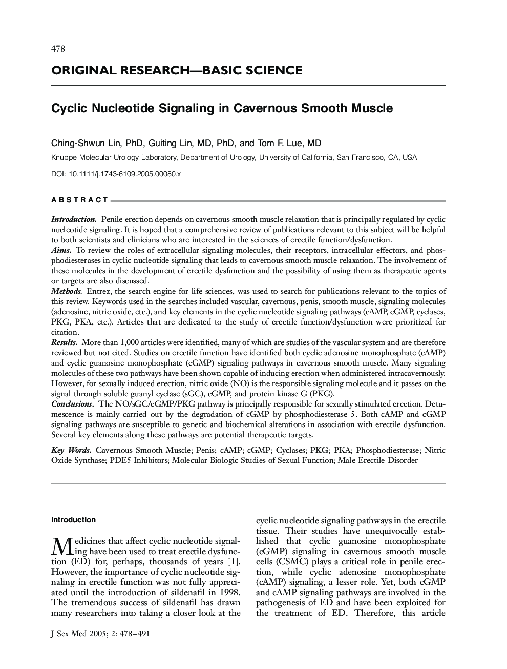 ORIGINAL RESEARCH-BASIC SCIENCE: Cyclic Nucleotide Signaling in Cavernous Smooth Muscle