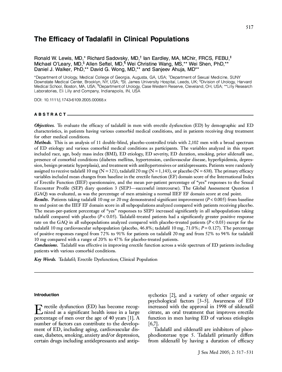 عکس صفحه اول مقاله: The Efficacy of Tadalafil in Clinical Populations The Efficacy of Tadalafil in Clinical Populations