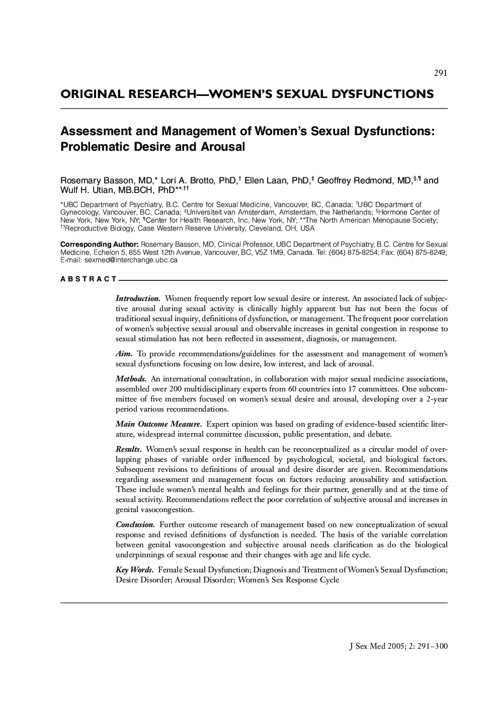 ORIGINAL RESEARCH-WOMEN'S SEXUAL DYSFUNCTIONS: Assessment and Management of Women's Sexual Dysfunctions: Problematic Desire and Arousal