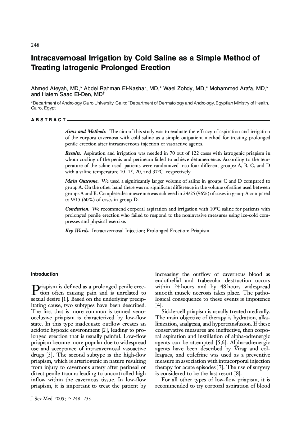 Intracavernosal Irrigation by Cold Saline as a Simple Method of Treating Iatrogenic Prolonged Erection