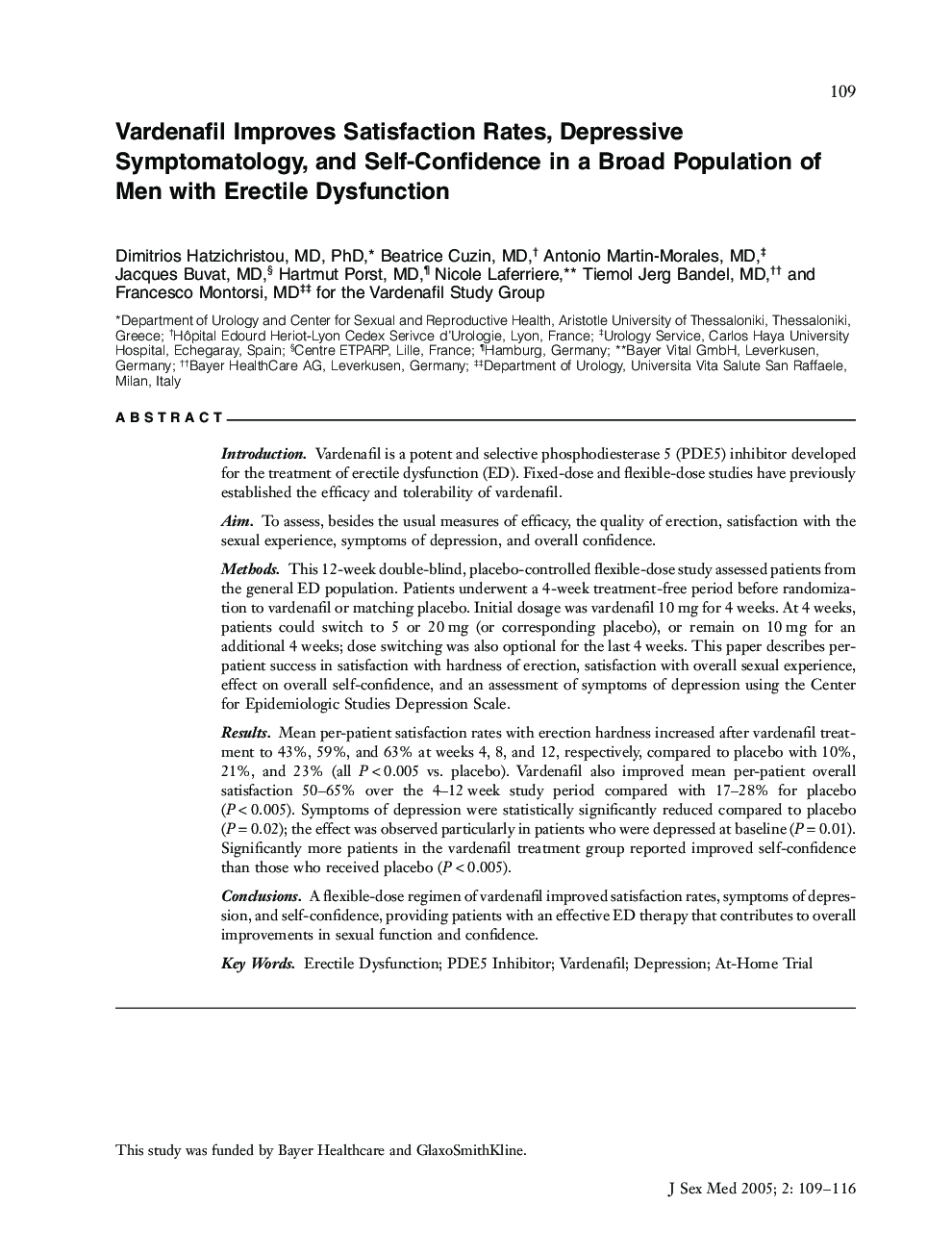 Vardenafil Improves Satisfaction Rates, Depressive Symptomatology, and SelfâConfidence in a Broad Population of Men with Erectile Dysfunction