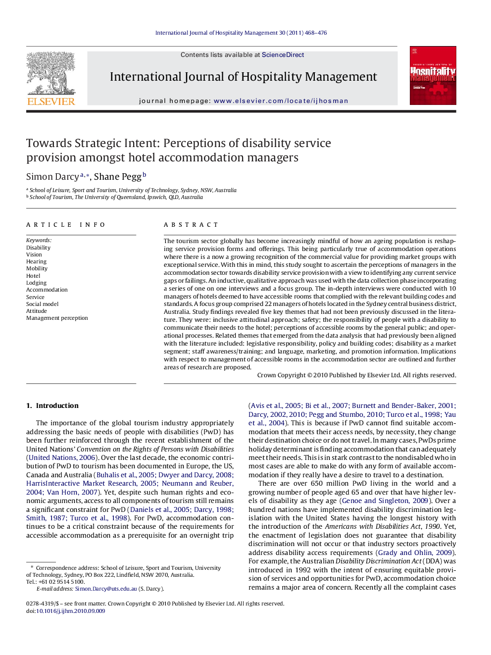 عکس صفحه اول مقاله: Towards Strategic Intent: Perceptions of disability service provision amongst hotel accommodation managers Towards Strategic Intent: Perceptions of disability service provision amongst hotel accommodation managers