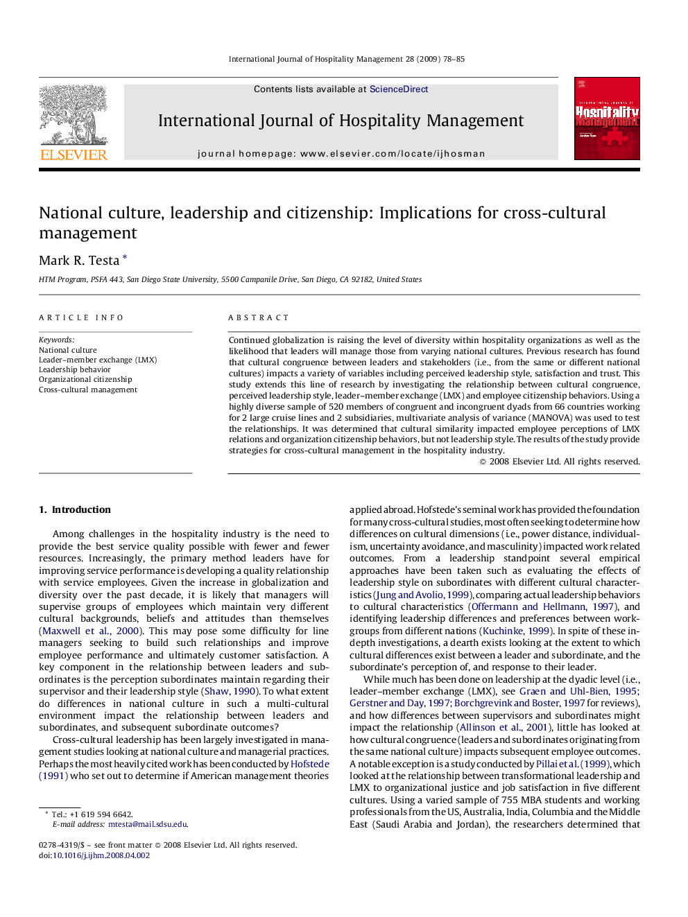 National culture, leadership and citizenship: Implications for cross-cultural management