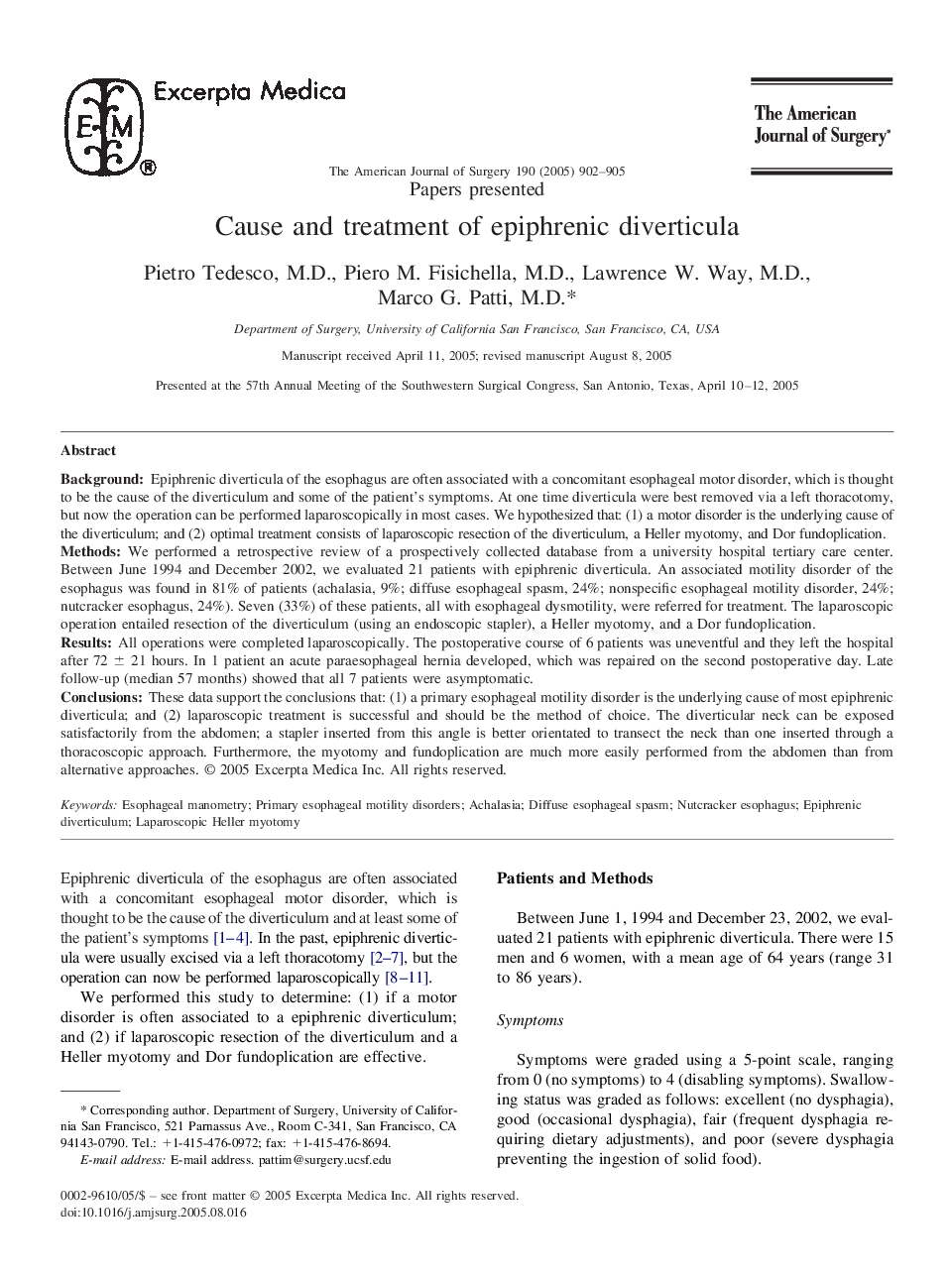 Cause and treatment of epiphrenic diverticula