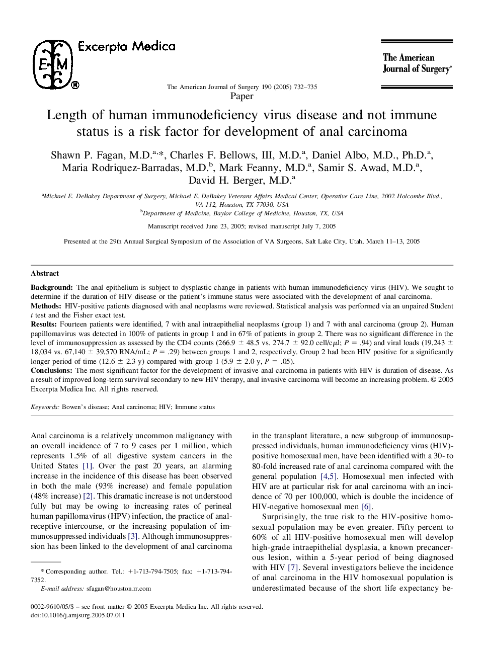 Length of human immunodeficiency virus disease and not immune status is a risk factor for development of anal carcinoma