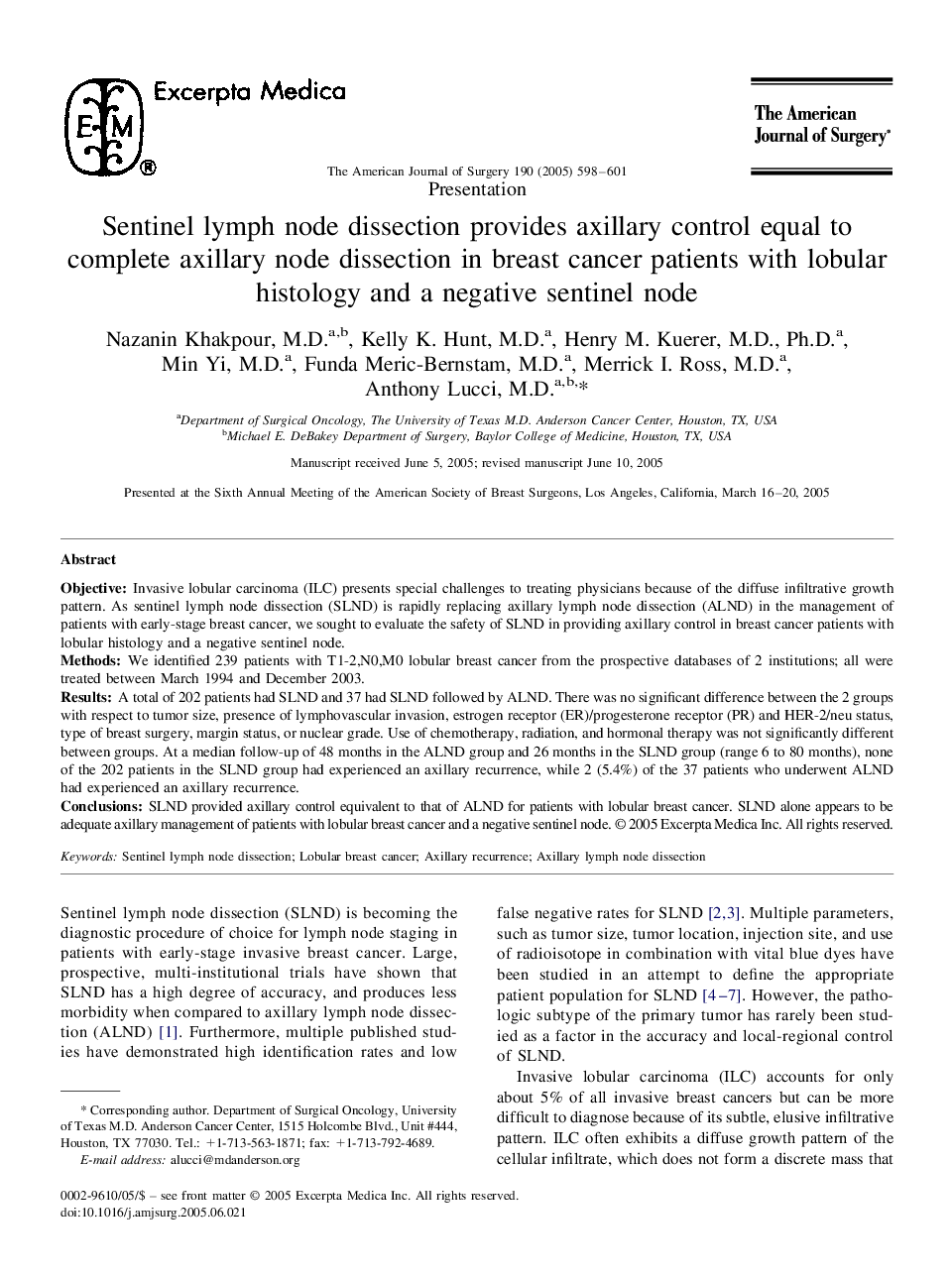 Sentinel lymph node dissection provides axillary control equal to complete axillary node dissection in breast cancer patients with lobular histology and a negative sentinel node