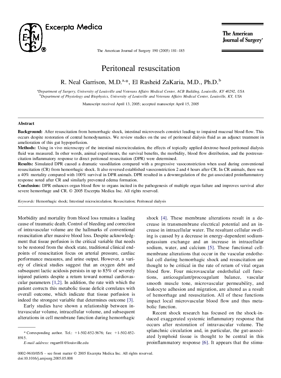 Peritoneal resuscitation