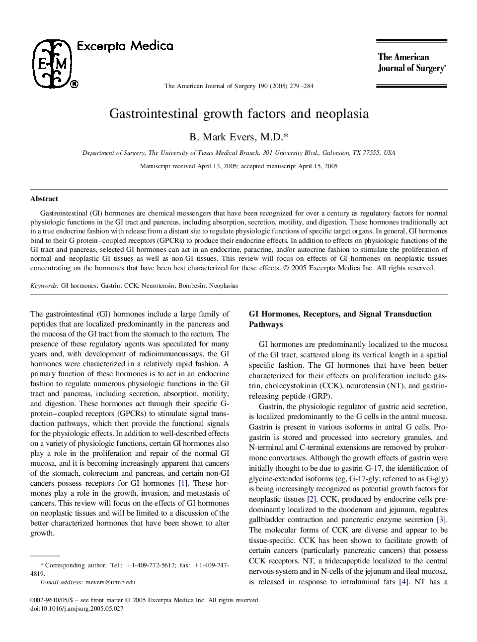 Gastrointestinal growth factors and neoplasia