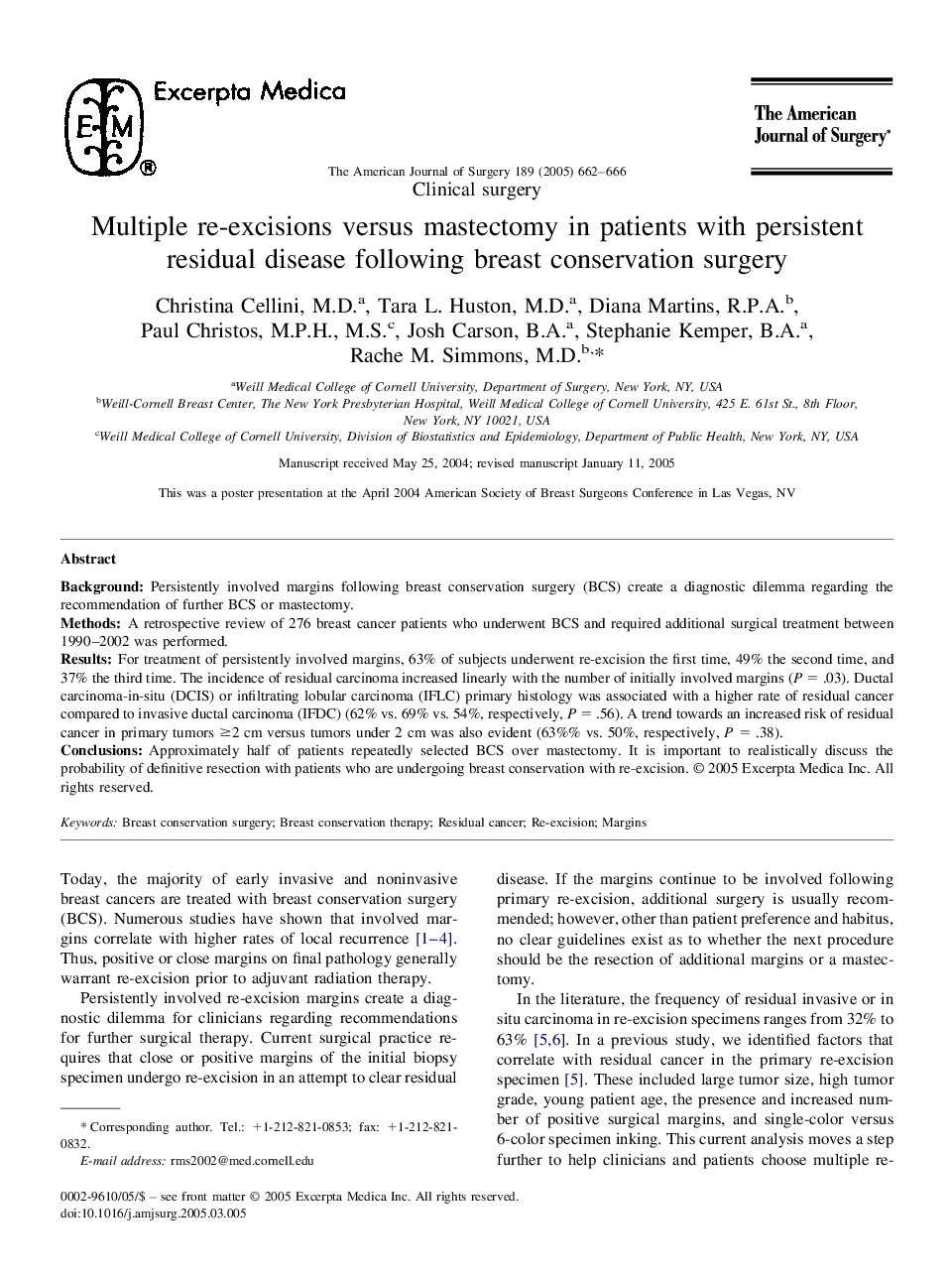 Multiple re-excisions versus mastectomy in patients with persistent residual disease following breast conservation surgery