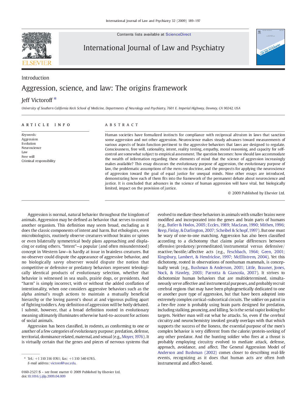 Aggression, science, and law: The origins framework