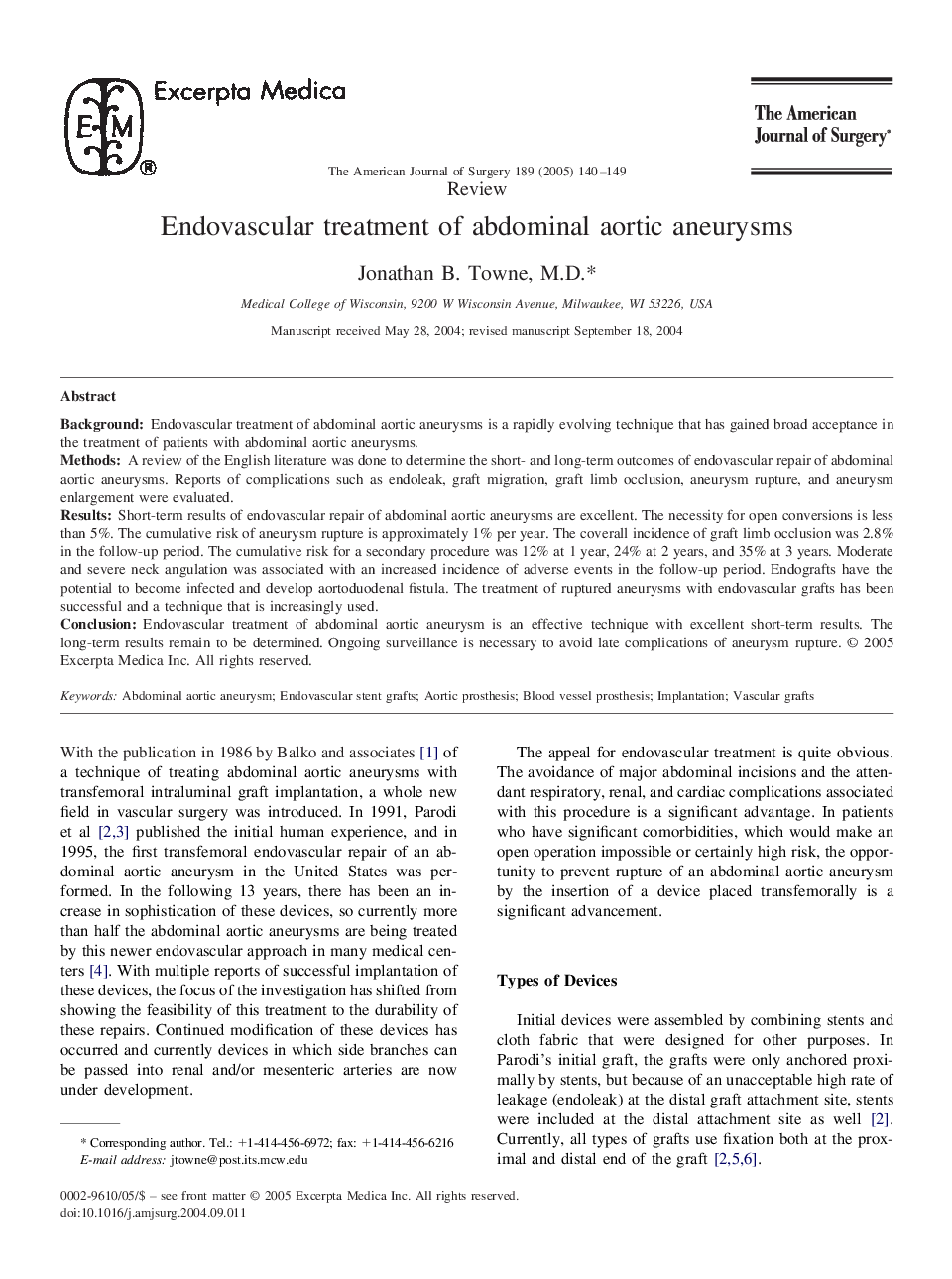 Endovascular treatment of abdominal aortic aneurysms