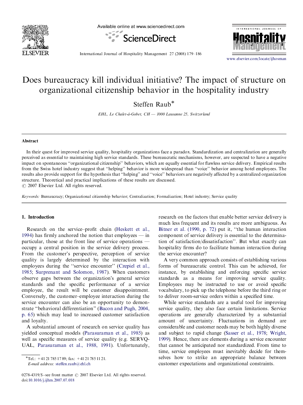 Does bureaucracy kill individual initiative? The impact of structure on organizational citizenship behavior in the hospitality industry