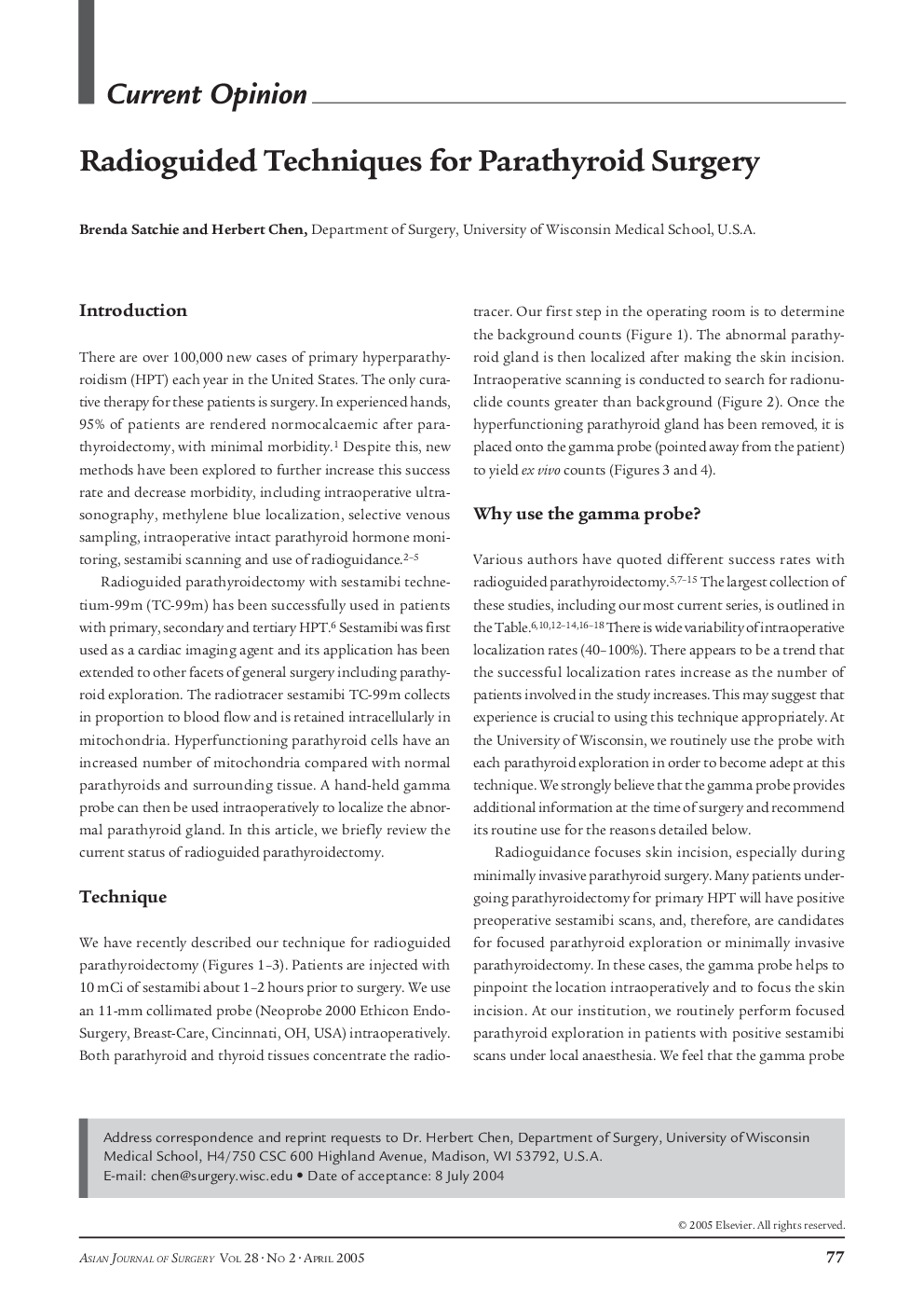 Radioguided Techniques for Parathyroid Surgery