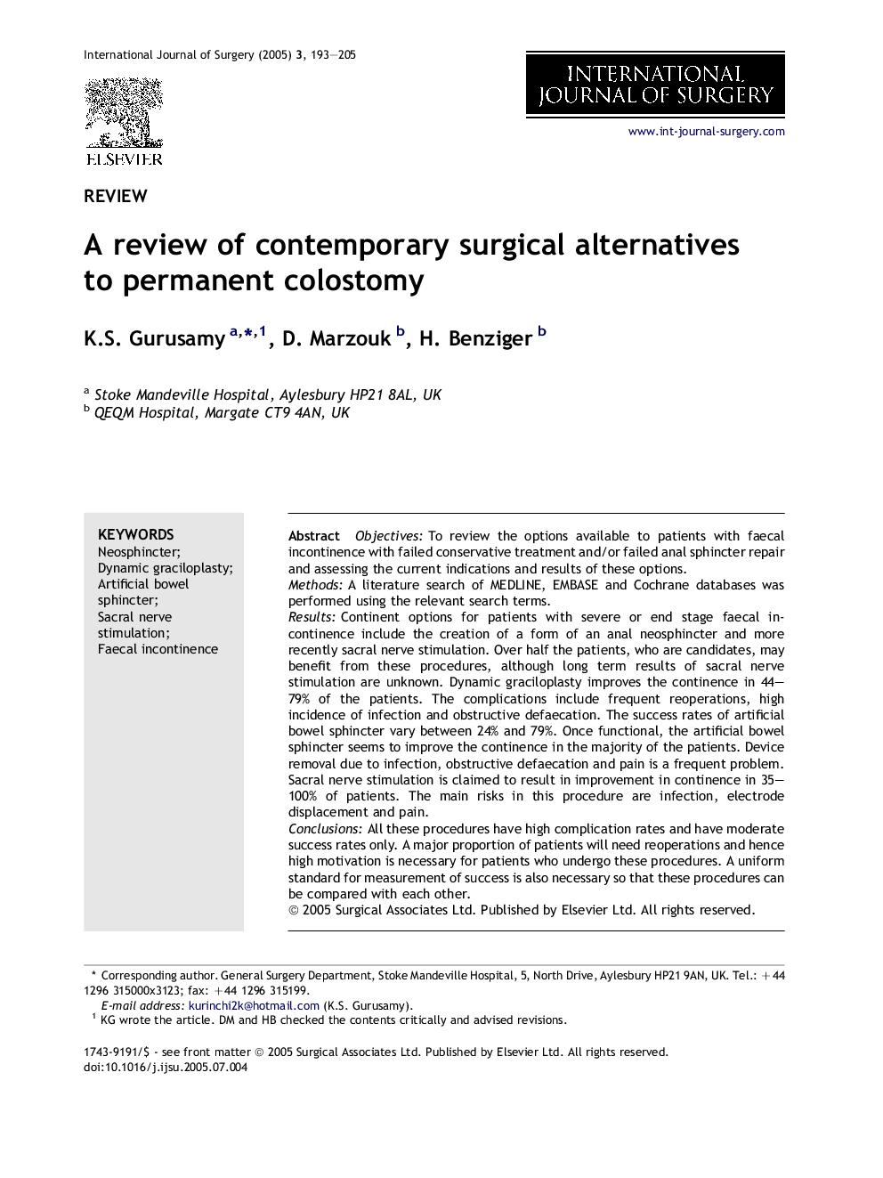 A review of contemporary surgical alternatives to permanent colostomy
