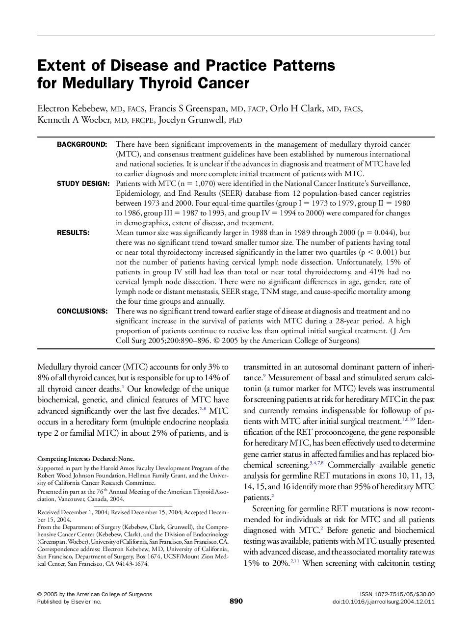 Extent of Disease and Practice Patterns for Medullary Thyroid Cancer