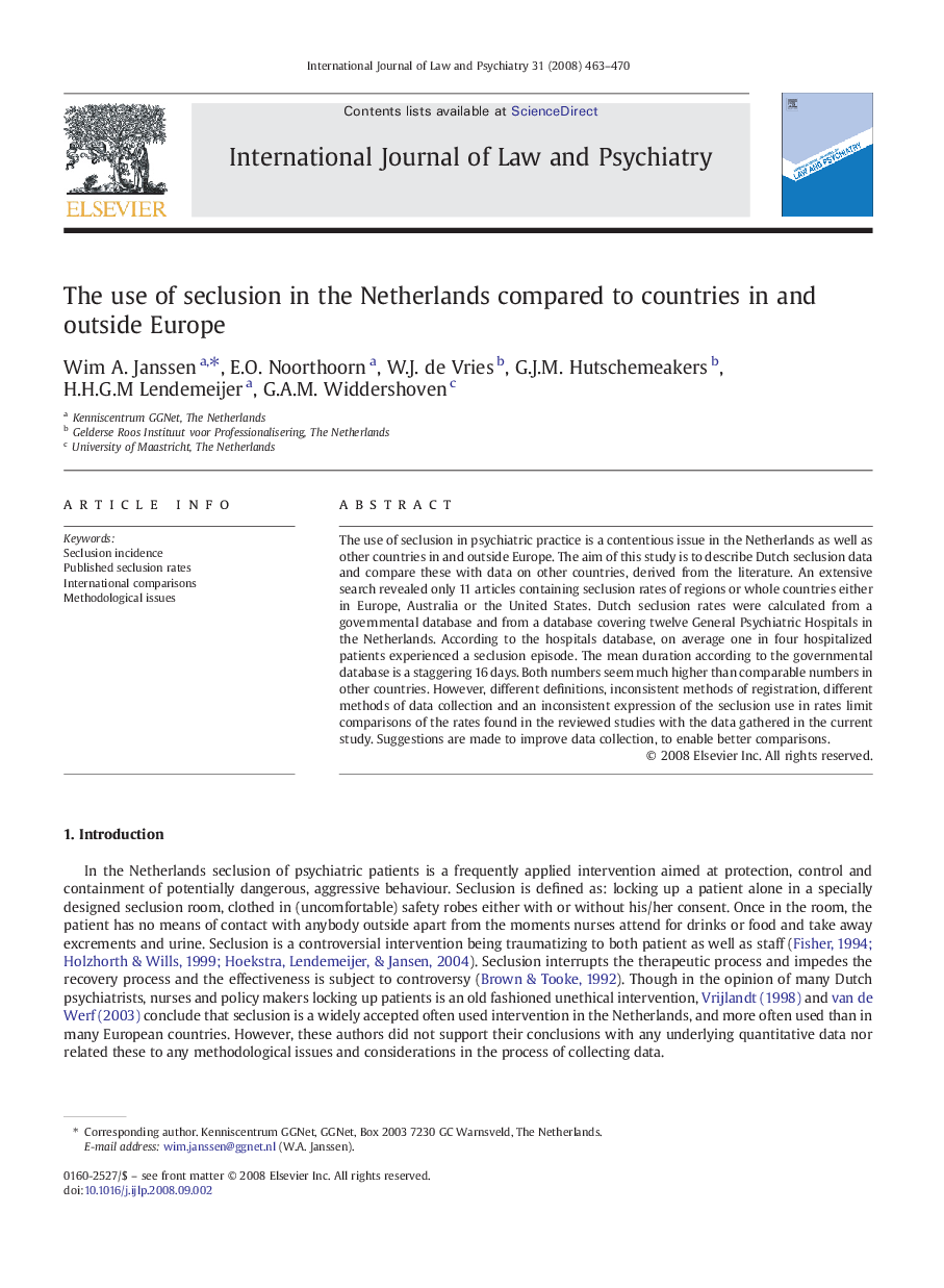 The use of seclusion in the Netherlands compared to countries in and outside Europe