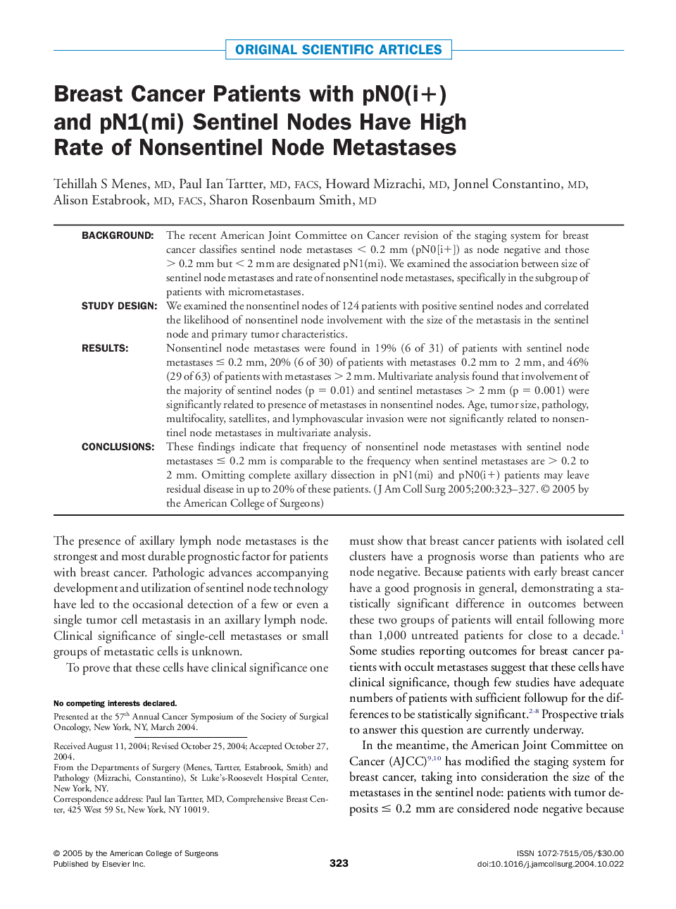 Breast cancer patients with pN0(i+) and pN1(mi) sentinel nodes have high rate of nonsentinel node metastases