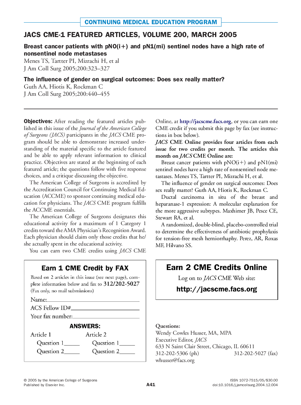 JACS CME-1 featured articles, volume 200, March 2005