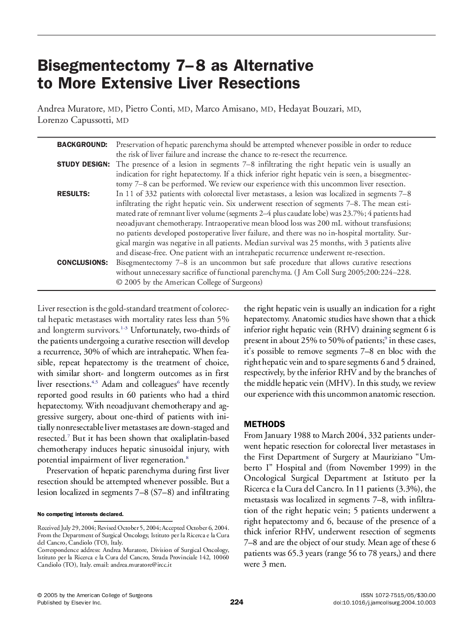 Bisegmentectomy 7-8 as alternative to more extensive liver resections