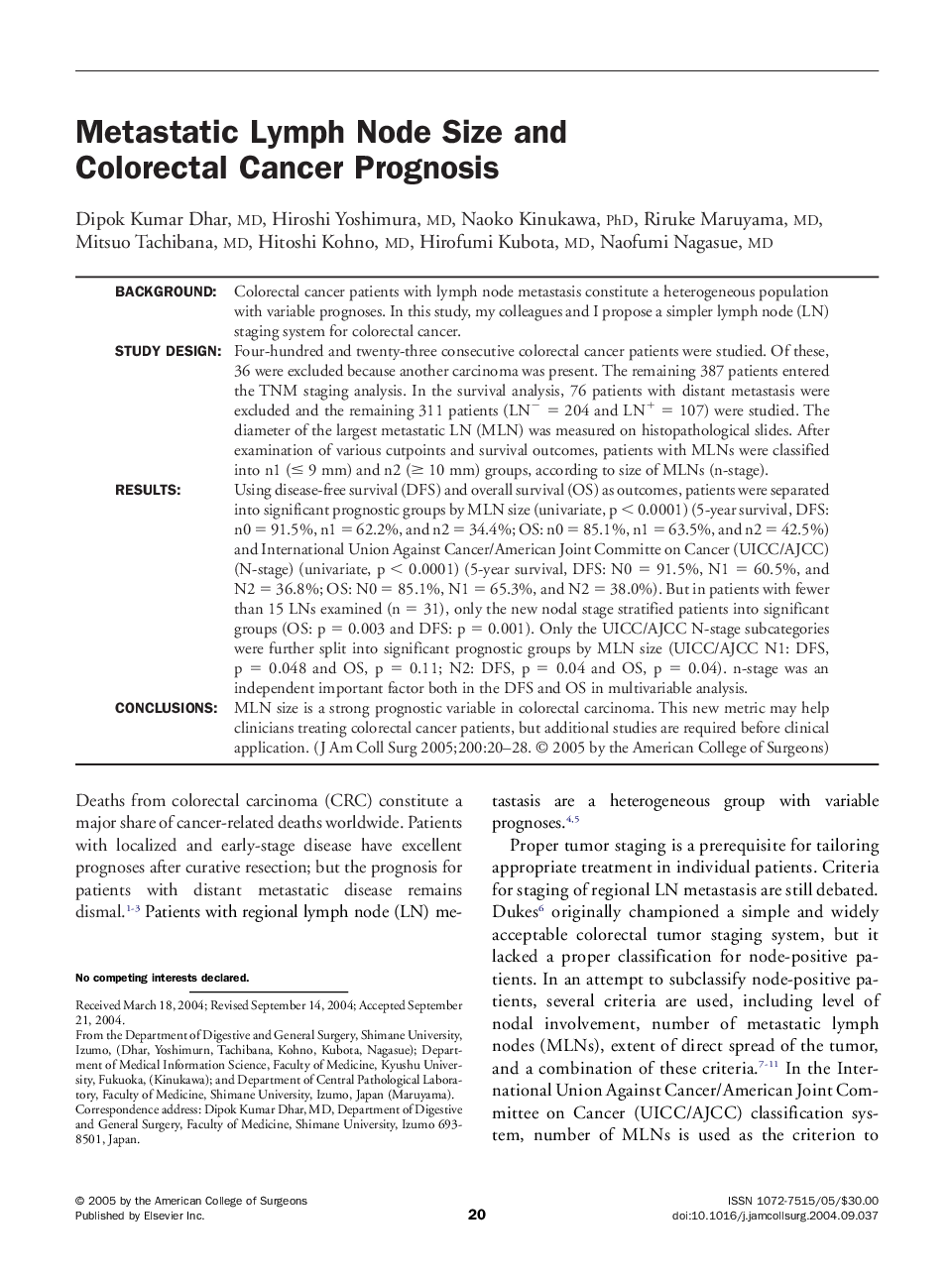 Metastatic lymph node size and colorectal cancer prognosis