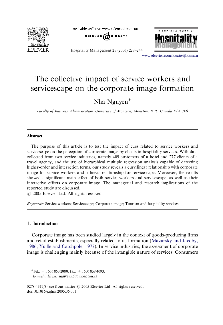 The collective impact of service workers and servicescape on the corporate image formation