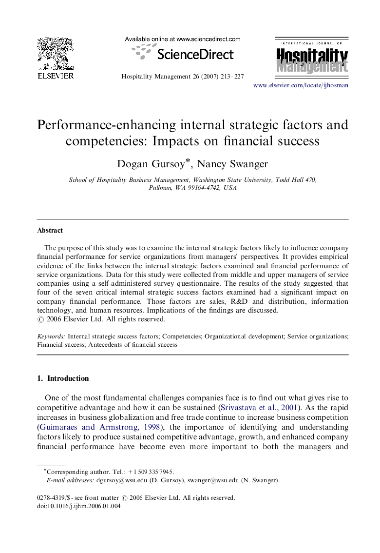 Performance-enhancing internal strategic factors and competencies: Impacts on financial success