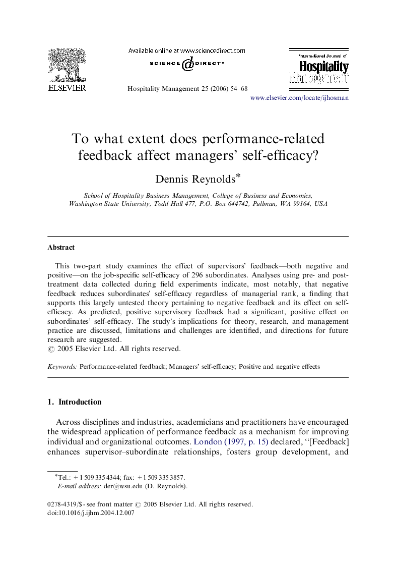 To what extent does performance-related feedback affect managers’ self-efficacy?