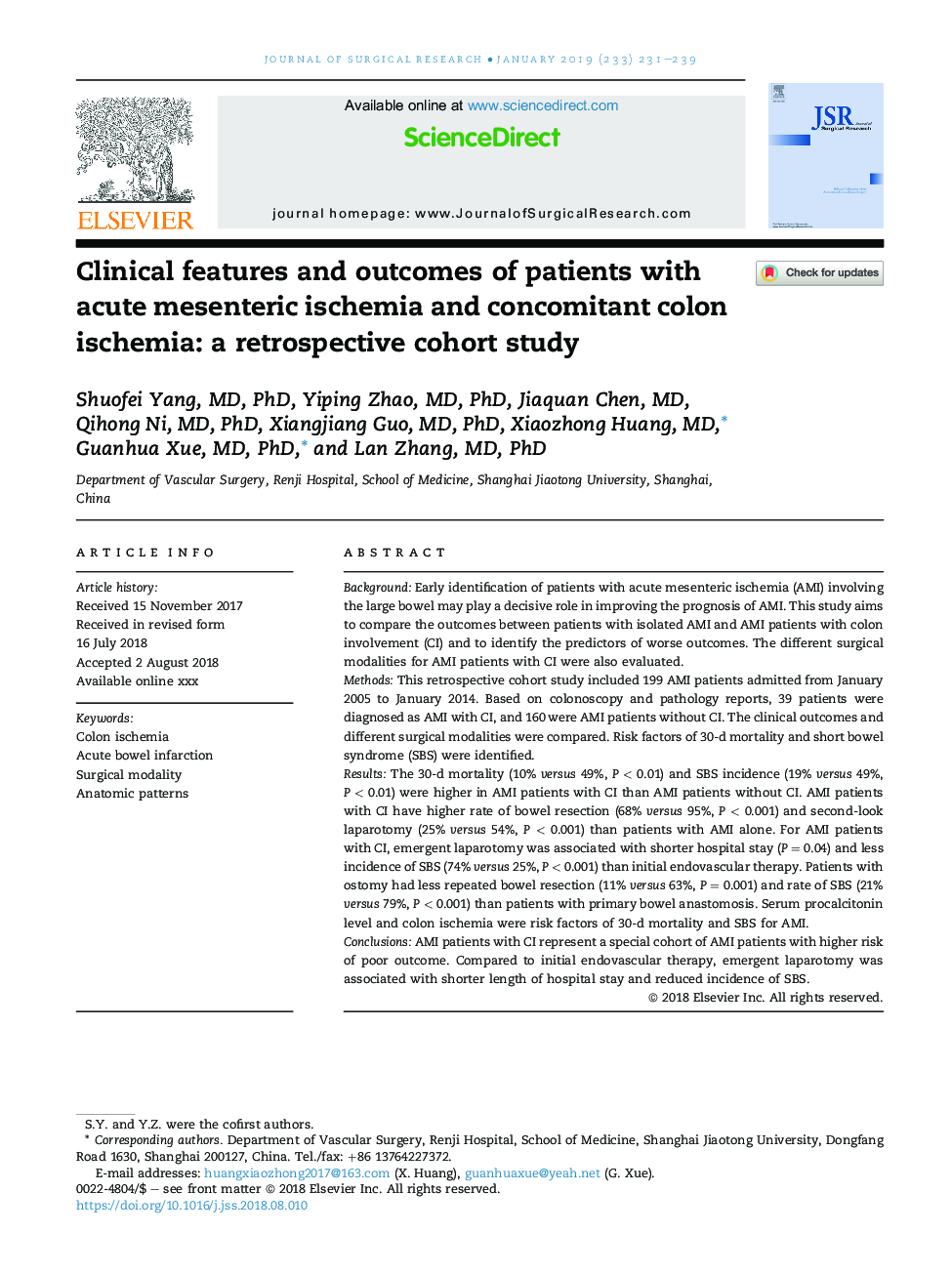 Clinical features and outcomes of patients with acute mesenteric ischemia and concomitant colon ischemia: a retrospective cohort study
