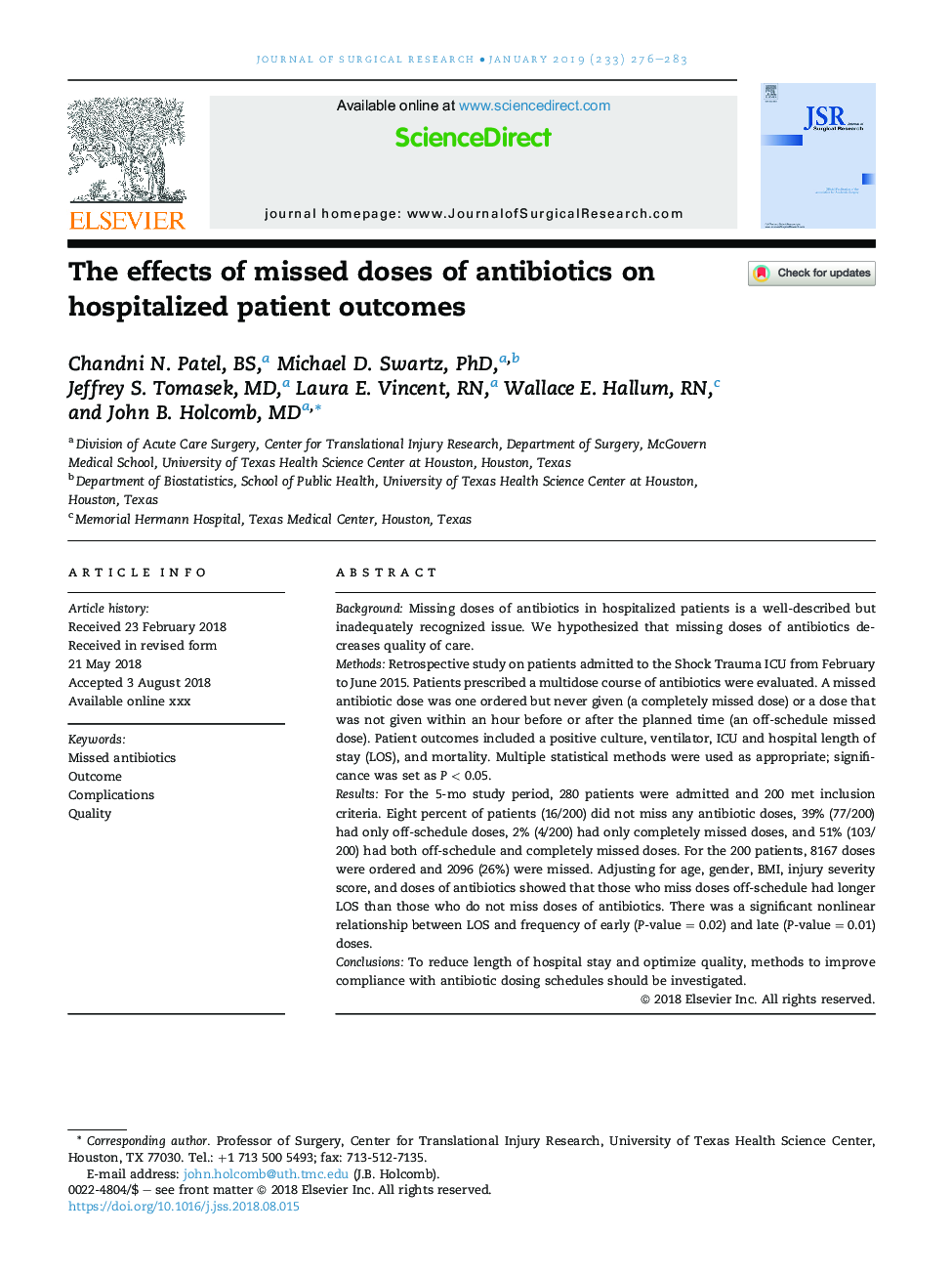 The effects of missed doses of antibiotics on hospitalized patient outcomes