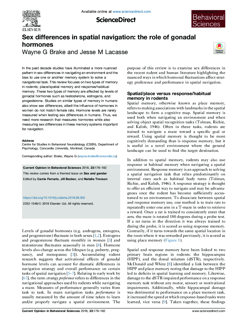 Sex differences in spatial navigation: the role of gonadal hormones