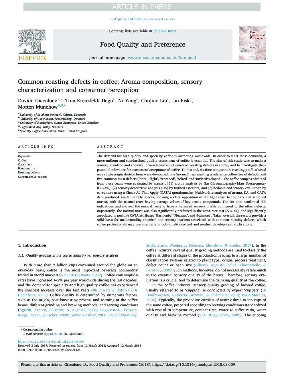 نقص های شستشوی معمول در قهوه: ترکیب عطر، ویژگی حساسیتی و ادراک مصرف کننده