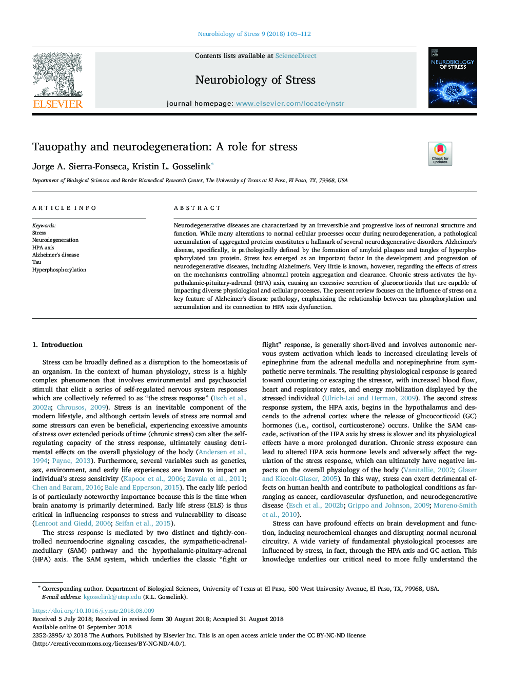 Tauopathy and neurodegeneration: A role for stress