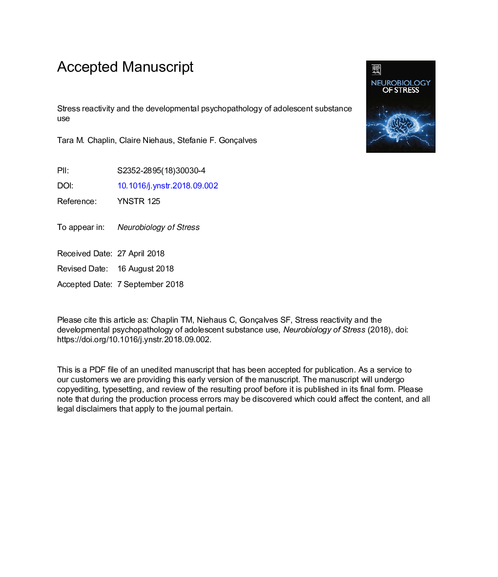 Stress reactivity and the developmental psychopathology of adolescent substance use