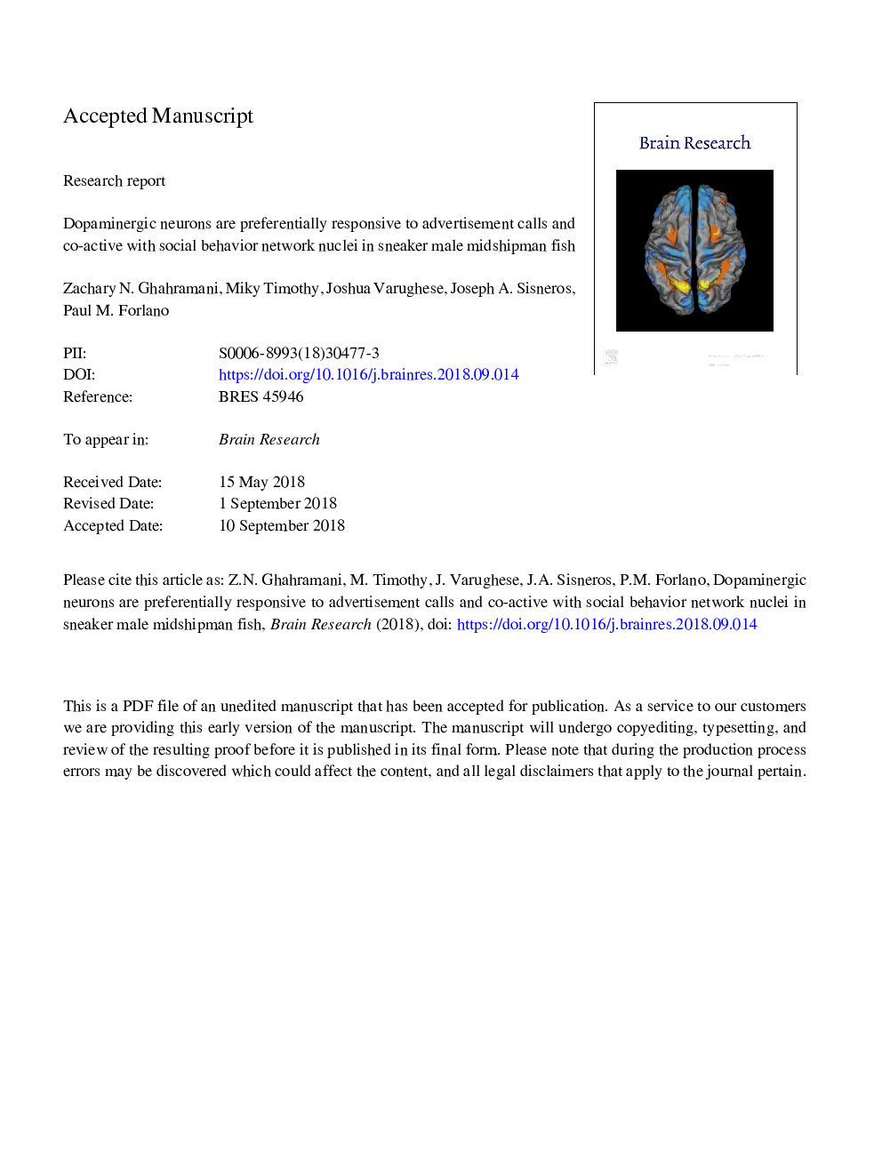 Dopaminergic neurons are preferentially responsive to advertisement calls and co-active with social behavior network nuclei in sneaker male midshipman fish