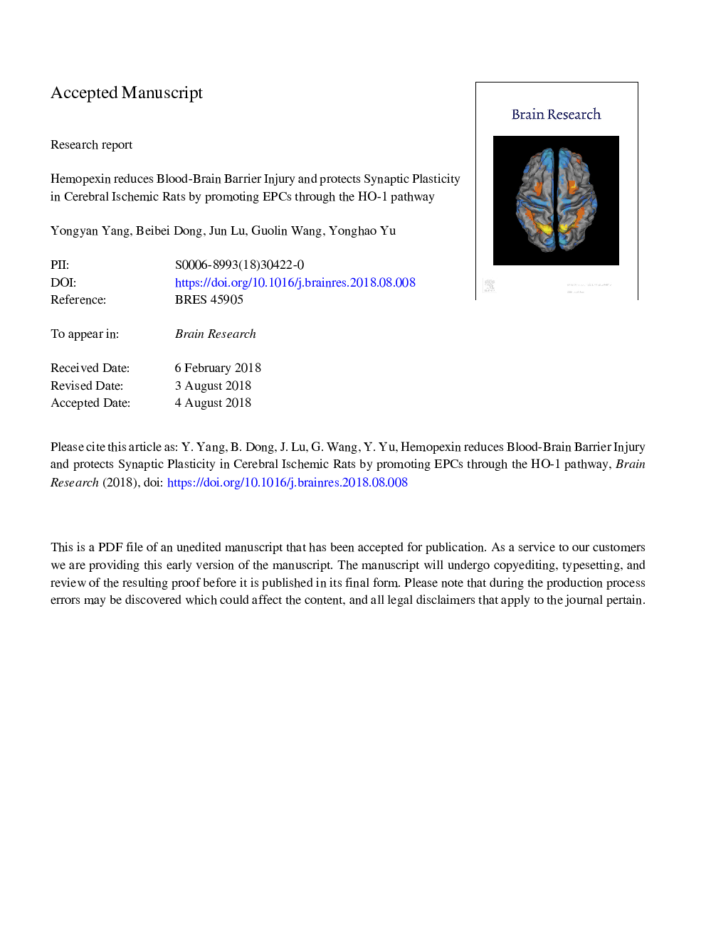 Hemopexin reduces blood-brain barrier injury and protects synaptic plasticity in cerebral ischemic rats by promoting EPCs through the HO-1 pathway