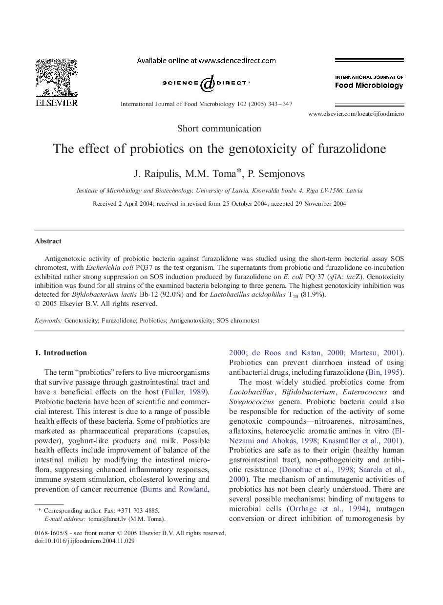 The effect of probiotics on the genotoxicity of furazolidone