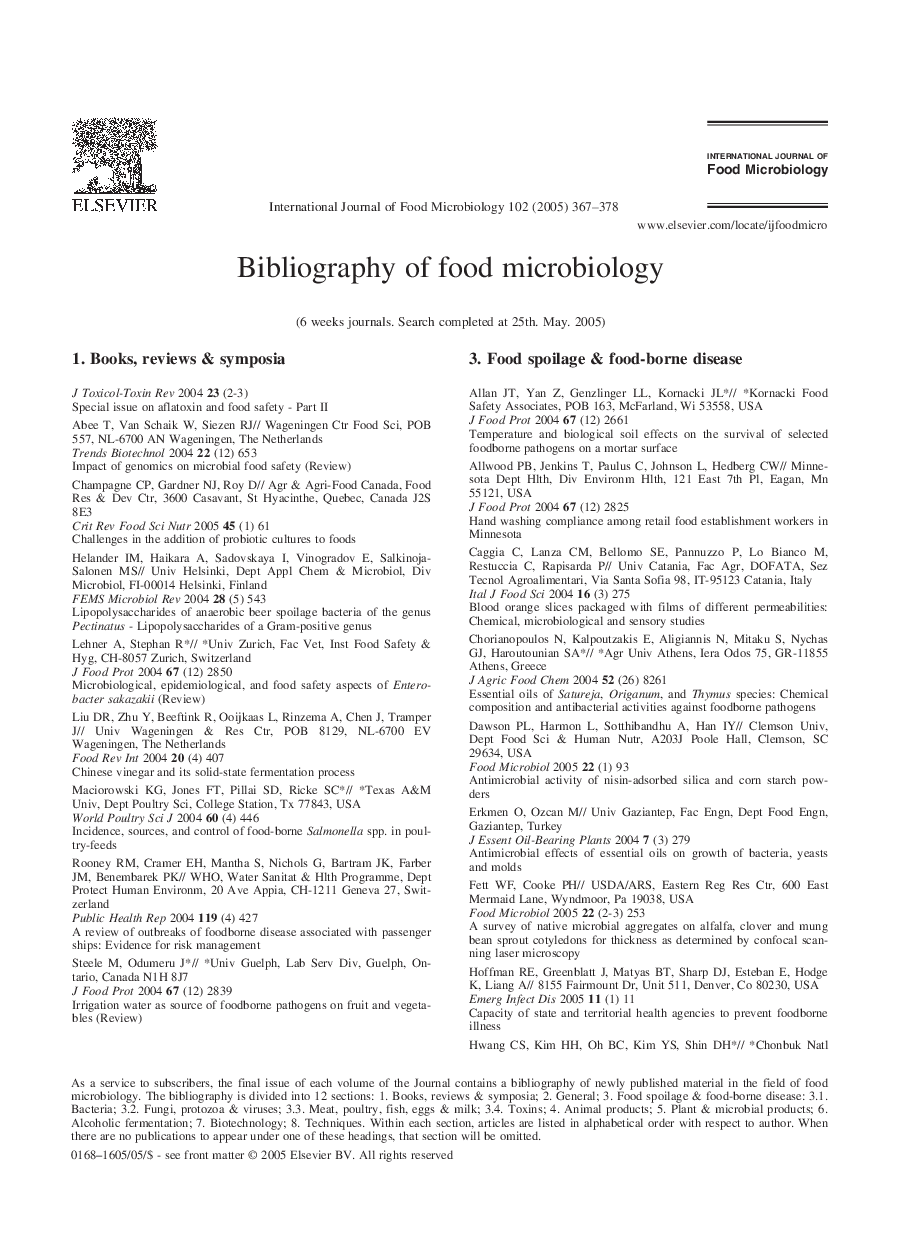 عکس صفحه اول مقاله: Bibliography of food microbiology Bibliography of food microbiology