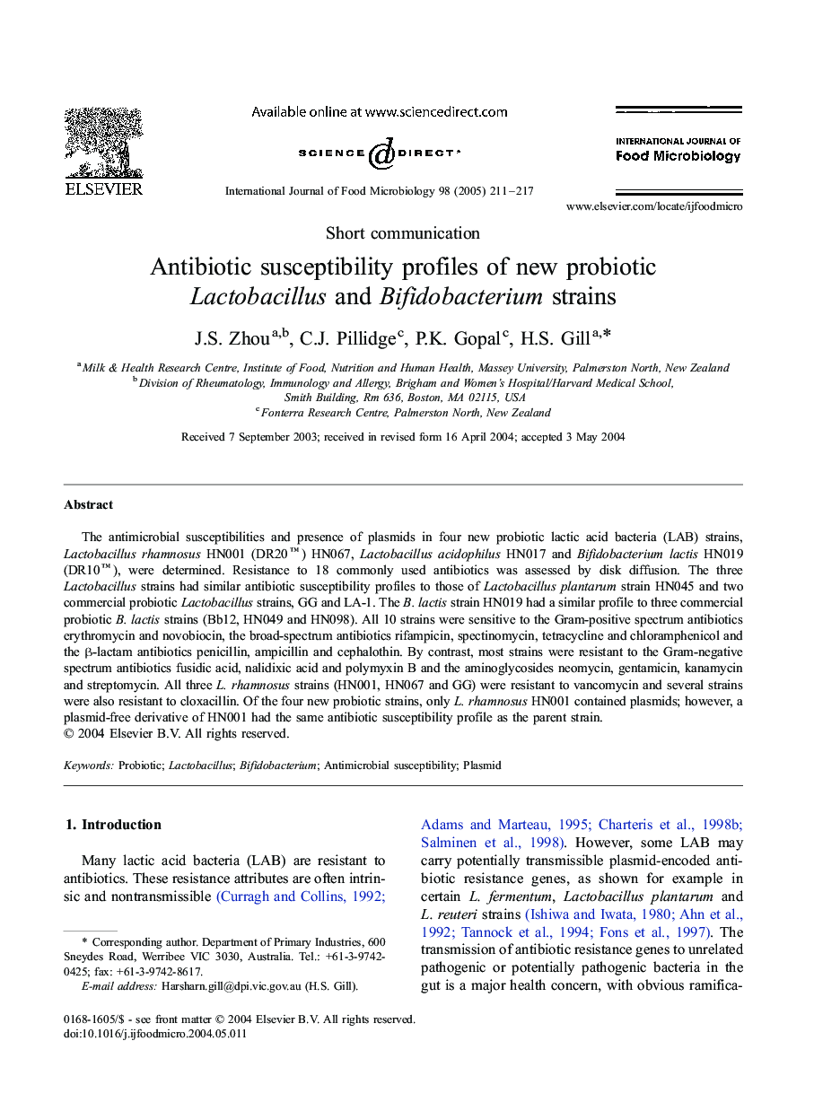 Antibiotic susceptibility profiles of new probiotic Lactobacillus and Bifidobacterium strains